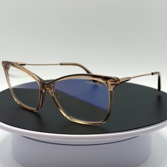 Tom Ford TF5687-B Transparent Brown Blue Light Glasses Display 56-14-140 READ - Picture 1 of 10